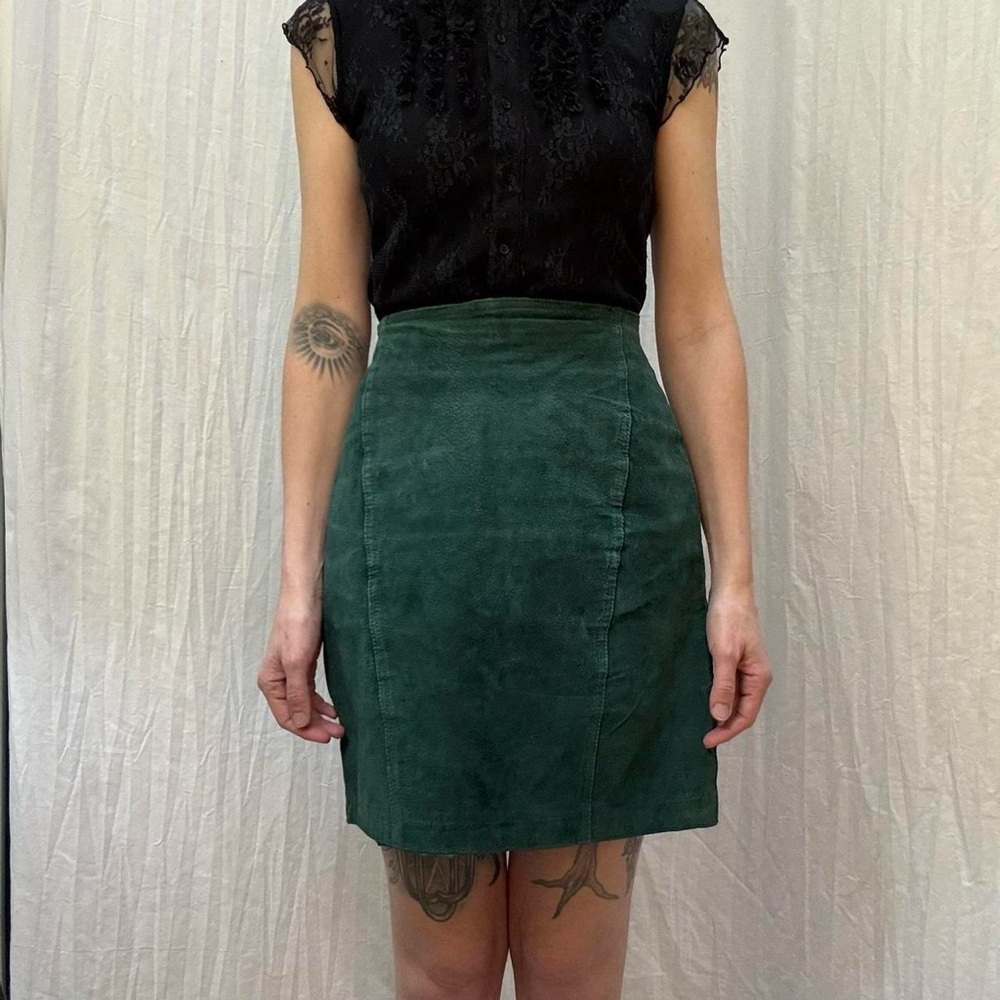 Green Suede Leather Mini Skirt Vintage 90s‎ Forest Goth Whimsygoth